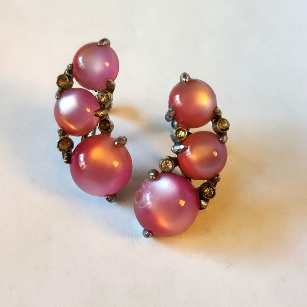 Vintage Pink & Crystal Screwback Earrings
